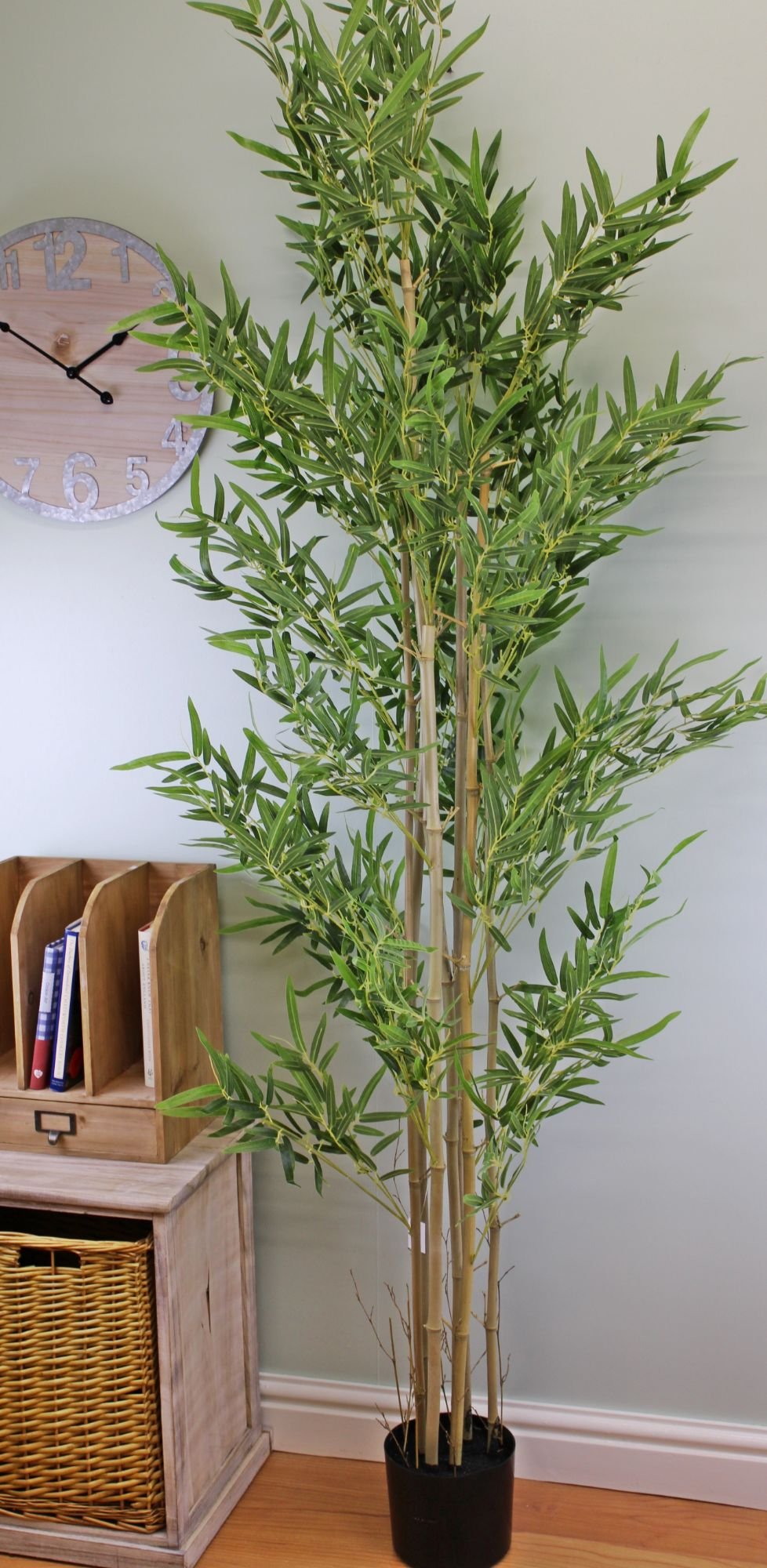 Artificial Bamboo Tree with 7 Real Bamboo Stems, 200cm tall, shown in a living room.