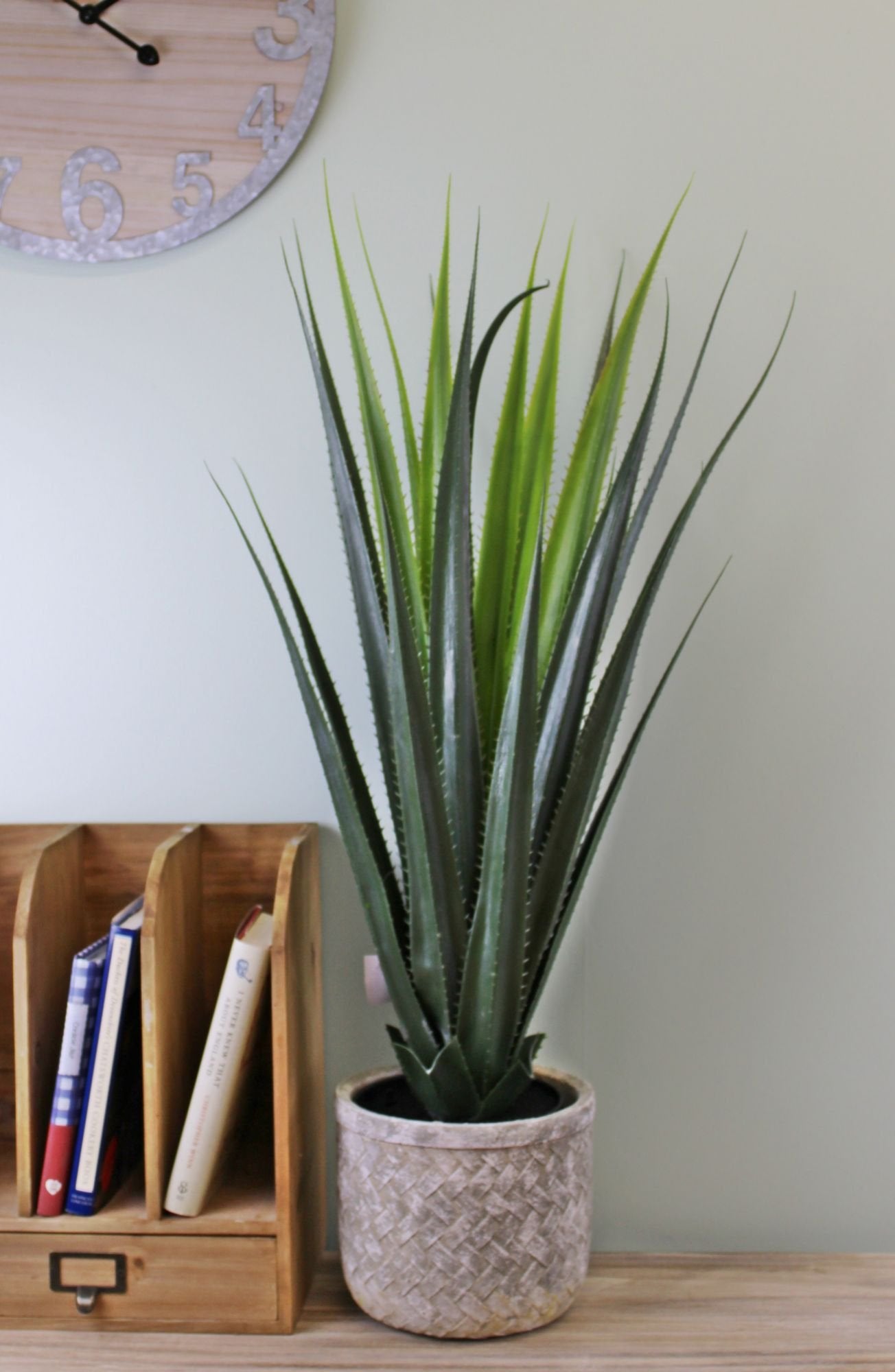 An artificial Aloe Vera Plant, 80cm tall shown on a table.