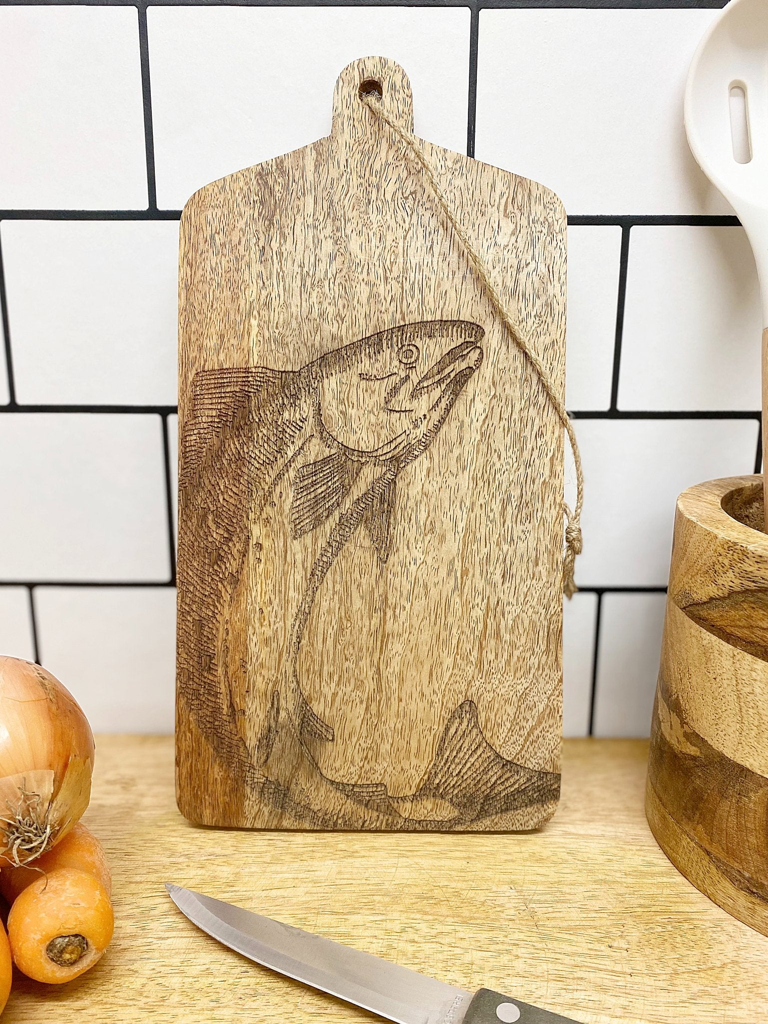 Salmon Engraved Wooden Cheese Board