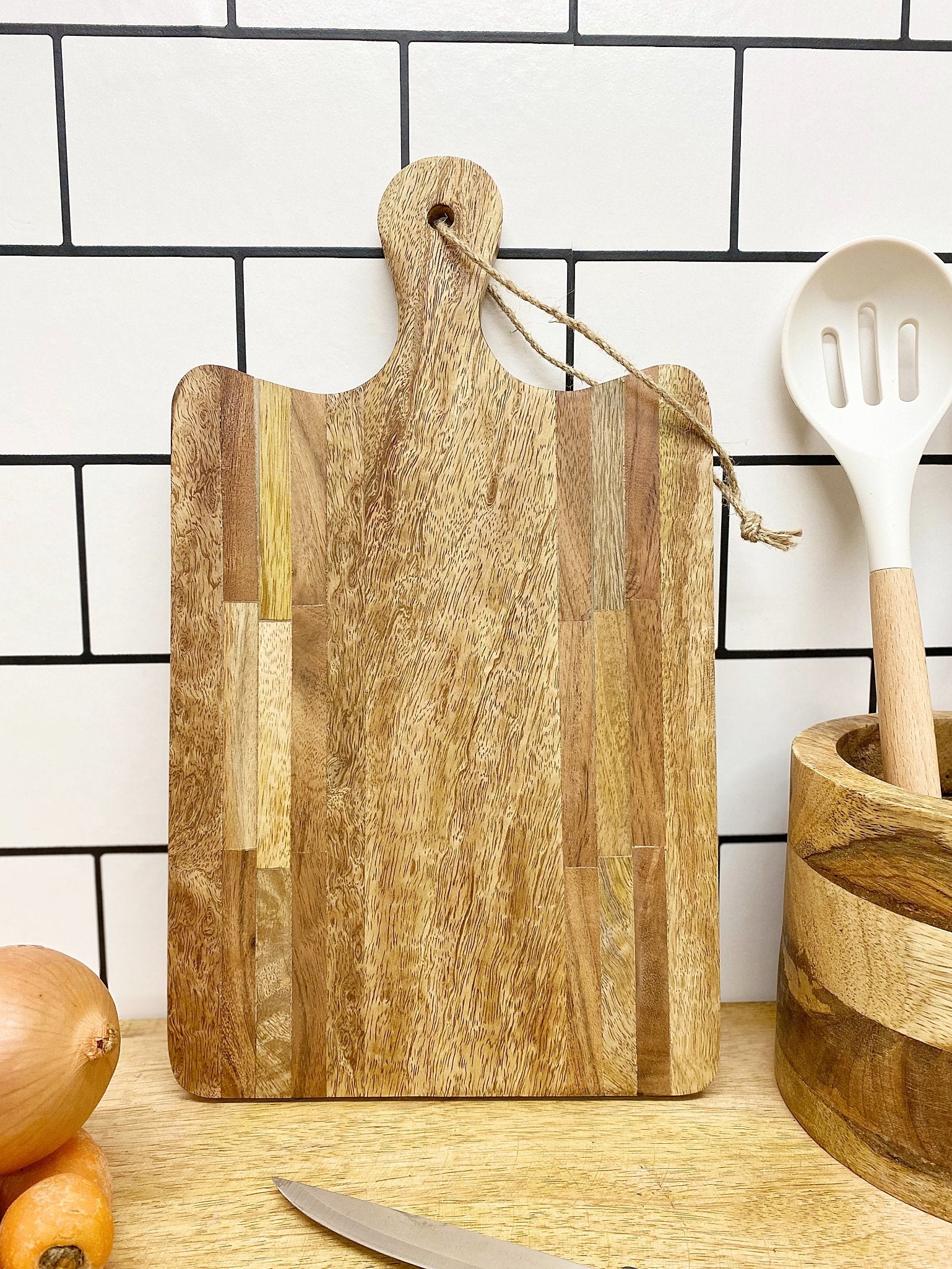 Striped Wooden Small Chopping Board