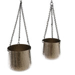 Set of Two Hanging Hammered Planters
