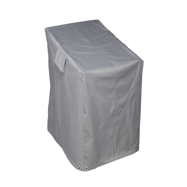 The Premium Stacking Chair Cover offers waterproof protection for your stacked patio chairs. Made from UV-protected PVC, this gray cover features a fitted shape with reinforced seams and metal grommets to secure it against wind and weather.