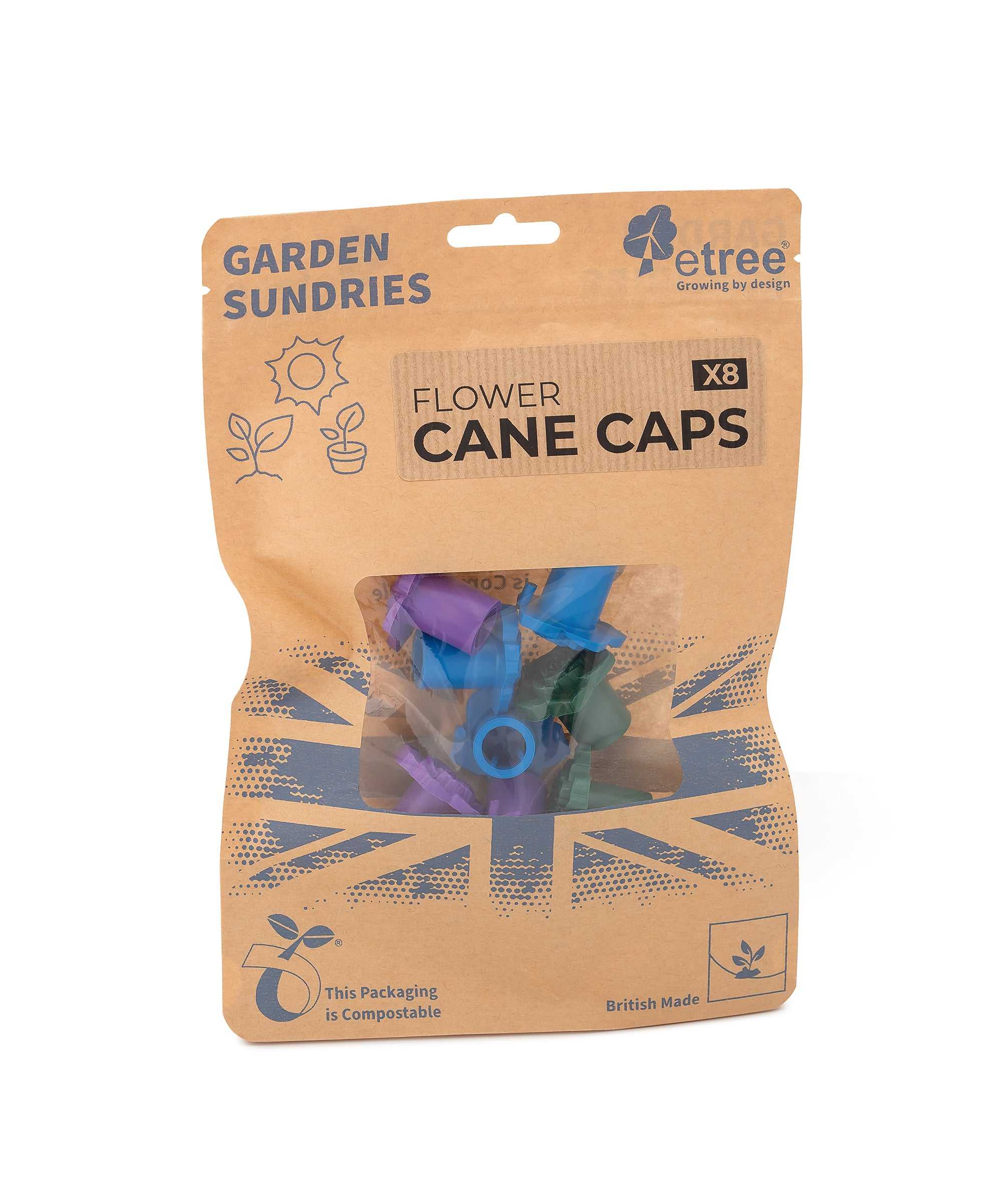 Etree Flower Cane Caps (8pcs) Mixed Colours Gardening Accessories