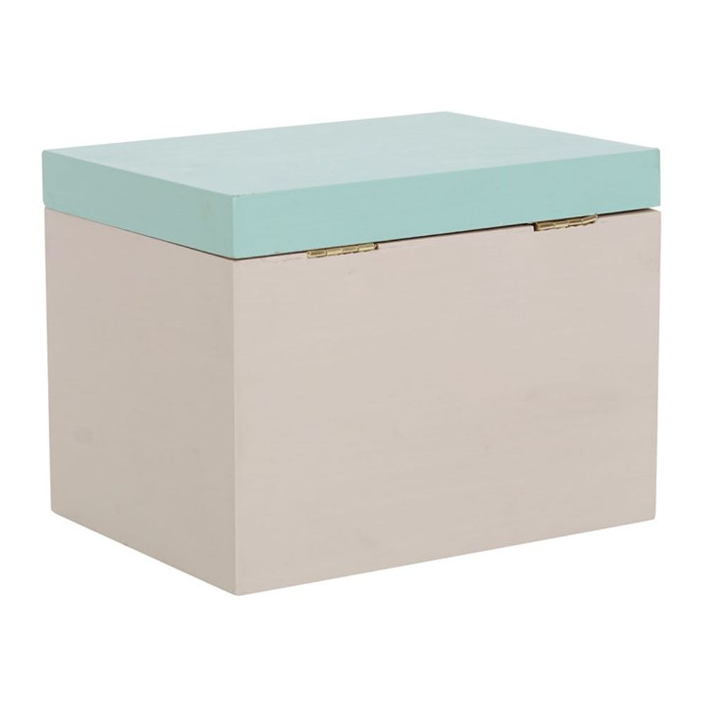The British Garden Birds Seed Packet Storage Box features a rectangular shape with a light beige base and pastel blue hinged lid. Its simple, modern design makes it a stylish and practical gift for gardeners who value organization.